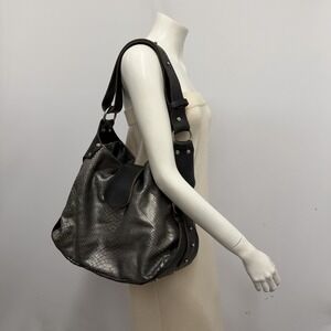 Tylie Malibu Leather Purse Black & Metallic Pewter Large Heavy & Fabulous!